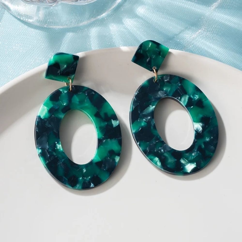BaubleBar Emerald Green Oval Acrylic Earrings - Picture 2 of 8